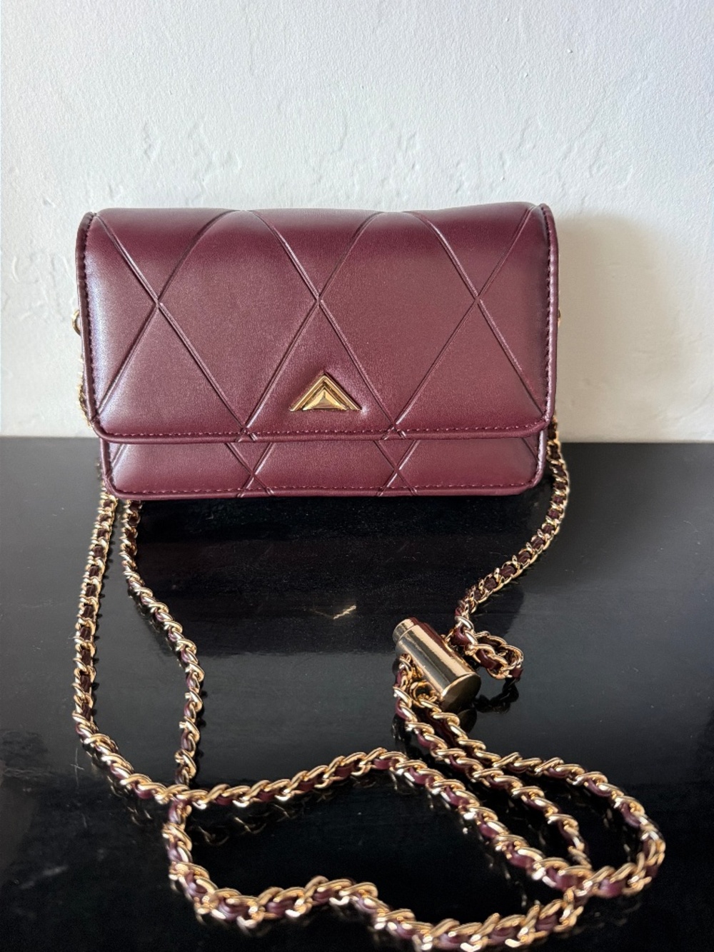 ALDO Burgundy Quilted Crossbody Bag – Gold Chain Strap